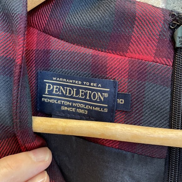 pendleton Plaid Wool MIDI Fit & Flare Dress Nwt 10 Red Olive Green - Picture 7 of 16